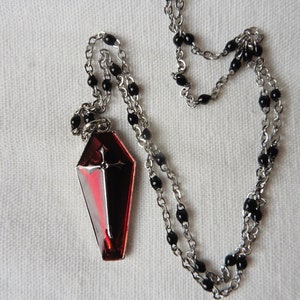 Eternal Rest Red Coffin Necklace, Gothic Choker, beaded choker, Beaded necklace, Buffy, Vampire Slayer, Cottagecore necklace, Dark Academia