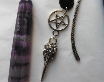 Nevermore Pentacle Raven Bird Skull Gothic Bookmark, Edgar Allan Poe, Crow, Book lover, Literature, Witch gift, gothic book, cottagecore