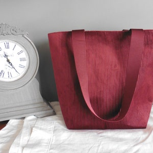 Sac Cabas Shopping Velours Bordeaux, Hiver, Sac épaule, sac à main, Tote bag, Cabas printemps, Sac plage, Cadeau femme, mère, maman, courses