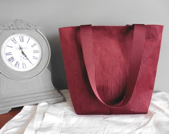 Faded Crimson Burgundy Corduroy Velvet Women Shopping Bag, Tote Bag, Shoulder bag, Handbag, shopper bag, Woman Gift, Mother gift, Velvet bag
