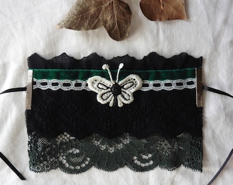 Victorian Green Butterfly Wrist Cuff bracelet, Goth bride, Forest Witch, Cottagecore, Moth Insect, Mori girl, curiosities, nature, academia