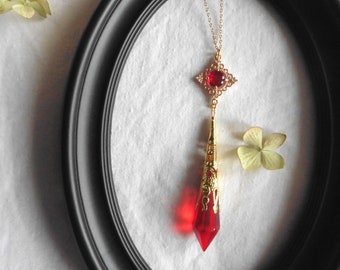 Lucretia Borgia Red Pendulum crystal Teardrop Necklace, Tudor necklace, Medieval necklace, Victorian necklace, Gothic choker, Romantic goth