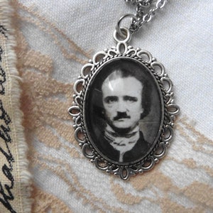 Cottagecore Victorian Portrait writer Edgar Allan Poe Necklace, Raven, Nevermore, Literary gift, Dark Academia, Gothic necklace, Book lover