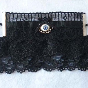 Victorian Day Of Mourning Eye Black Cuff Bracelet, Lace Cuff, Steampunk aesthetic, Gothic cuff, Victorian cuff, eye bracelet, Gothic Wedding