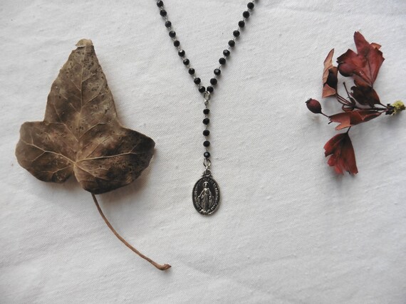 Black Rosary Choker Saint Mary Our Lady Madonna Y Necklace Black Rosary Choker Saint Mary Our Lady Madonna Y Necklace