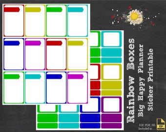MAMBI Happy Planner Printable Stickers - Rainbow Boxes