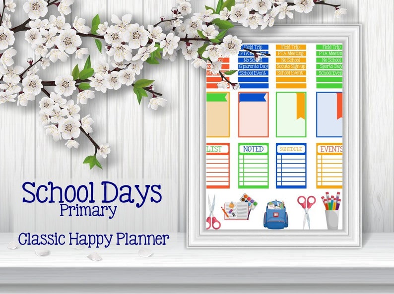 School Days Happy Planner Stickers Printable Weekly Planner Stickers Set Instant Download Printable Planner PDF image 3