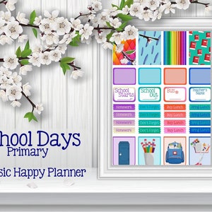 School Days Happy Planner Stickers Printable Weekly Planner Stickers Set Instant Download Printable Planner PDF image 1