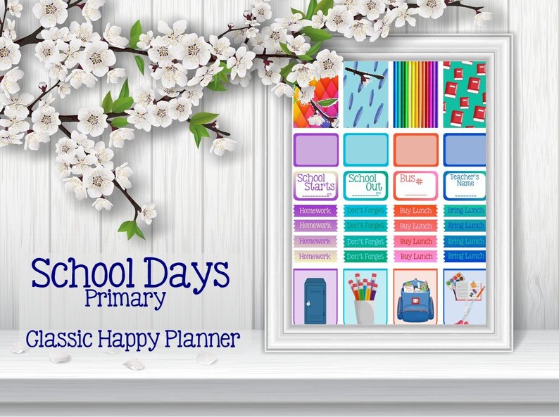 School Days Happy Planner Stickers Printable Weekly Planner Stickers Set Instant Download Printable Planner PDF image 1