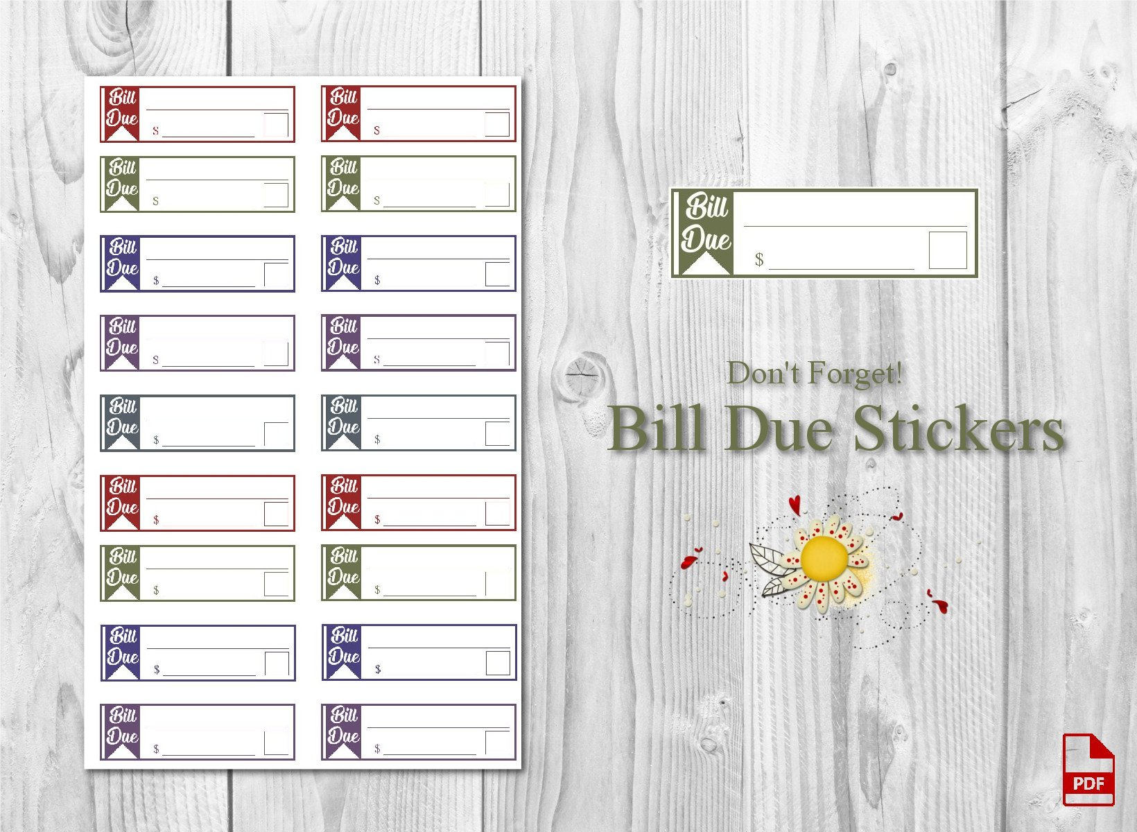 Happy Planner Printable Stickers - Bill Due - Etsy