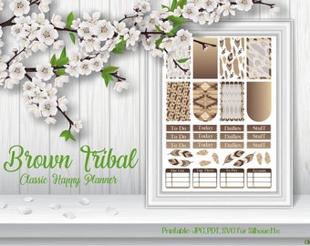 Brown Trible, Happy Planner Classic, Printable, Planner Stickers 0103