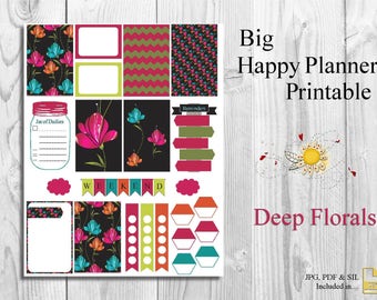 Happy Planner Printable Stickers - Deep Florals