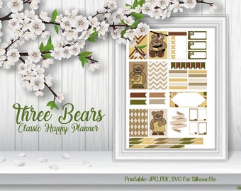 Happy Planner, Planner Printables, Stickers, MAMBI - 3 Bears