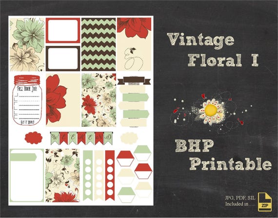 printable vintage floral stickers digital file instant etsy