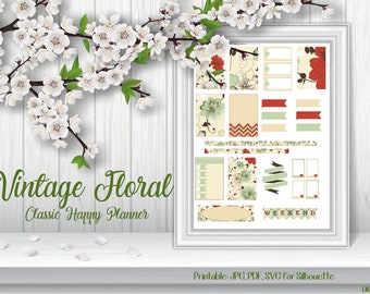 Printable Vintage Floral I Stickers - Digital Download MAMBI Classic Happy Planners