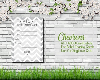 ATC  / ACEO - Artist Trading Card / Art Cards Editions & Originals Labels {Grey Chevron} 0102