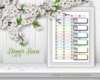 Dinner Boxes, Classic Happy Planner, Printable, Stickers, Planners 0115