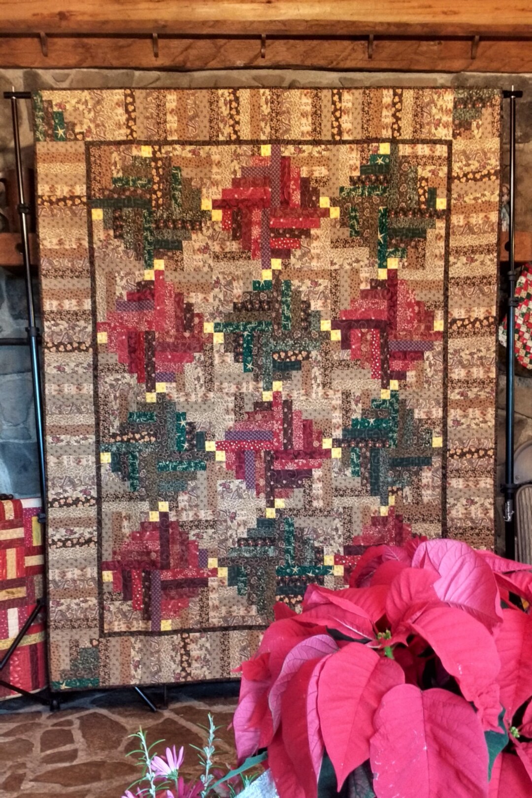 Half Log Cabin Christmas Quilt Seasonal Warm Colors Red - Etsy