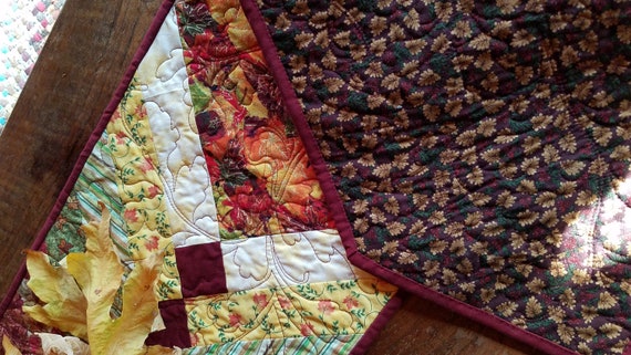 Quilted Table Runner French Braid Table Runner Table Topper Autumn Fall Colors With Dark Red Accents 13 25 X 46 5 Inches Great Gift