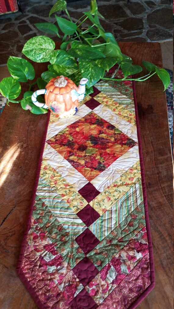 Quilted Table Runner French Braid Table Runner Table Topper Autumn Fall Colors With Dark Red Accents 13 25 X 46 5 Inches Great Gift