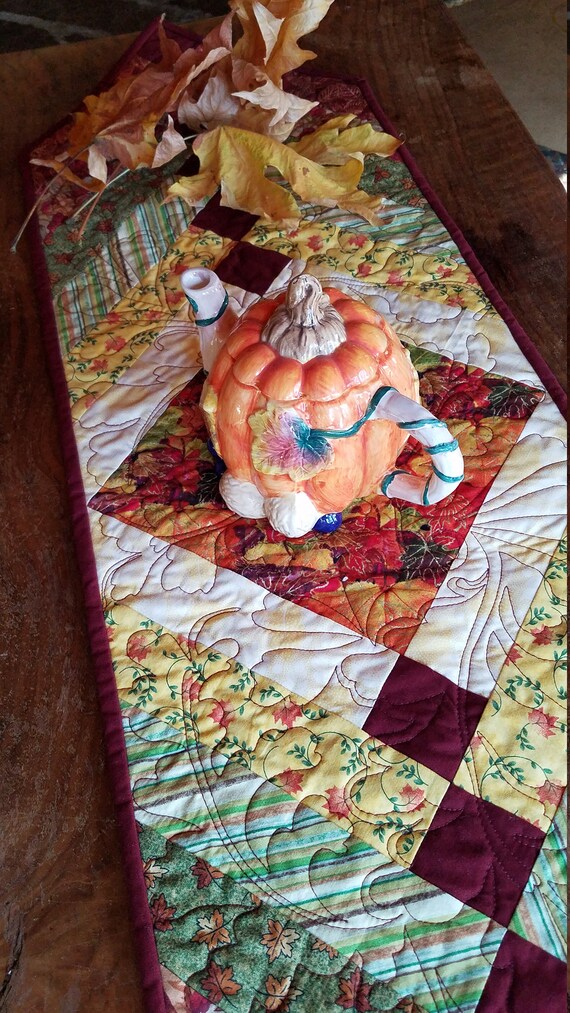 Quilted Table Runner French Braid Table Runner Table Topper Autumn Fall Colors With Dark Red Accents 13 25 X 46 5 Inches Great Gift