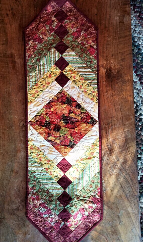 Quilted Table Runner French Braid Table Runner Table Topper Autumn Fall Colors With Dark Red Accents 13 25 X 46 5 Inches Great Gift