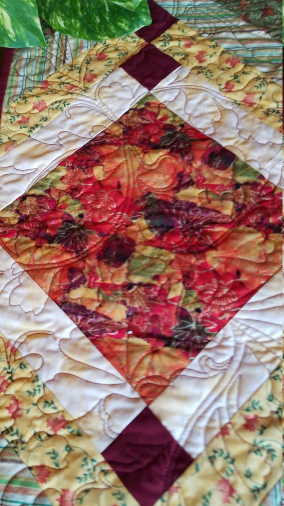 Quilted Table Runner French Braid Table Runner Table Topper Autumn Fall Colors With Dark Red Accents 13 25 X 46 5 Inches Great Gift
