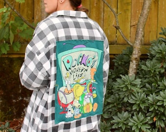 Rocko's Modern Life Upcycled Flannel Shirt | Retro One-of-a-kind, Cotton Button Up, Long Sleeve, SIZE 2XL