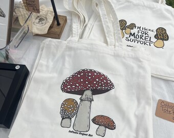 Mushroom Print Cotton Canvas Tote | Reusable Cottagecore Market Bag