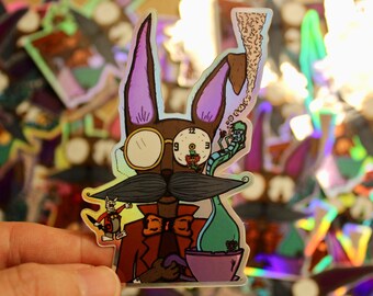 Holographic Mad Hatter Sticker: Alice in Wonderland Art