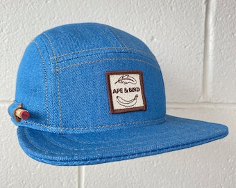 carpenters cap , denim ball cap  , indigo denim cap,  baseball cap , mens cap,  women's cap , handmade hat,  flat brim ,   made in the usa