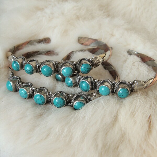 Turquoise bangle Turquoise bracelet Turquoise Cuff Silver Miao Hill Tribe Native American Navajo Cherokee Tribal Indie Boho Bohemian Gypsy