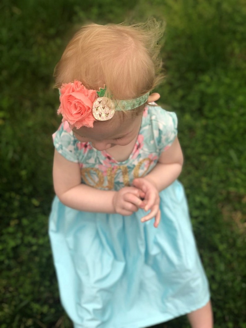 Luau First Birthday Outfit Girl Girls floral dress 1st birthday girl outfit pineapple 1st birthday dress aqua floral