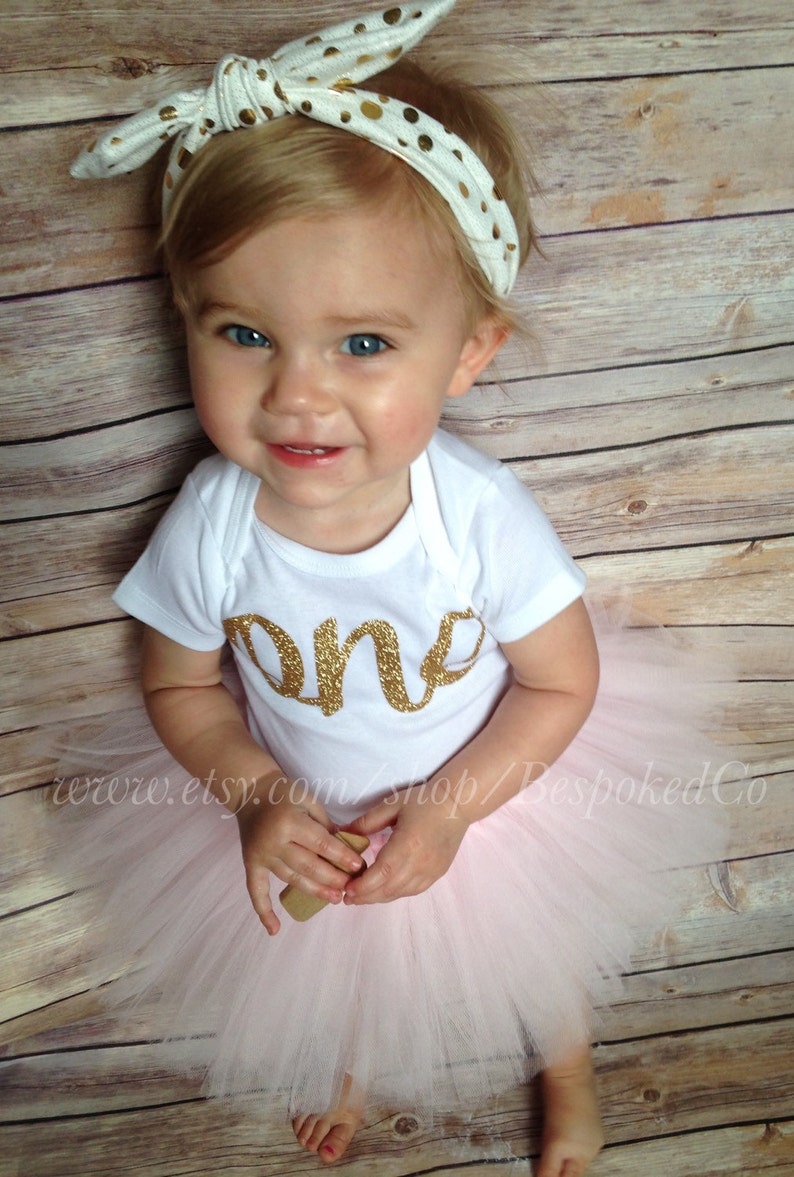 Baby Girls First Birthday Outfit With Knotted Headband Gold Etsy