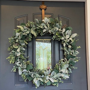 26 in Deluxe Silver Dollar Lambs Ear Eucalyptus Wreath, Farmhouse Wreath, Silver Dollar Eucalyptus Wreath, Deluxe Wreath, Outdoor Wreath