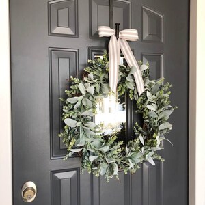 20 in Modern Farmhouse Lambs Ear Eucalyptus Wreath, Outdoor Wreath, Realistic Lambs Ear Wreath, Modern Farmhouse wreath