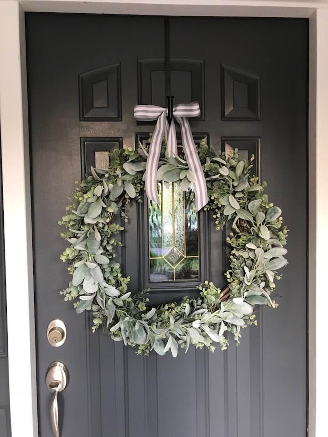 Farmhouse XL 26 in Lambs Ear Eucalyptus Wreath, Realistic Faux Lambs ...
