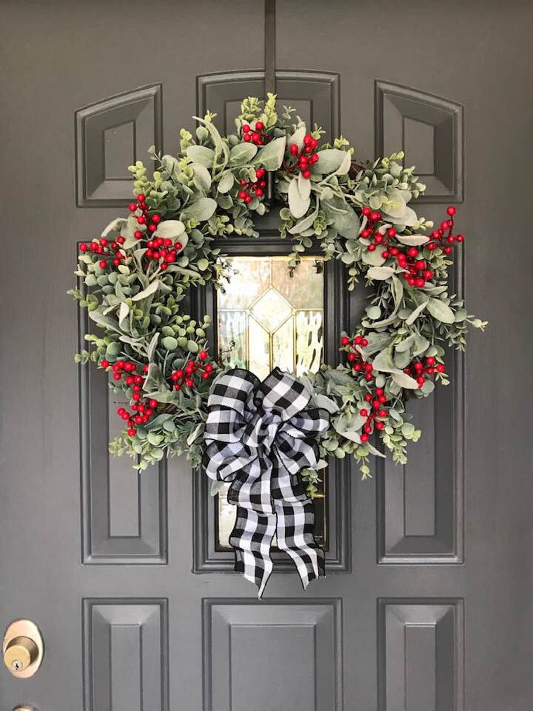 20 Inch Modern Farmhouse Christmas Lambs Ear Eucalyptus Red Berry ...