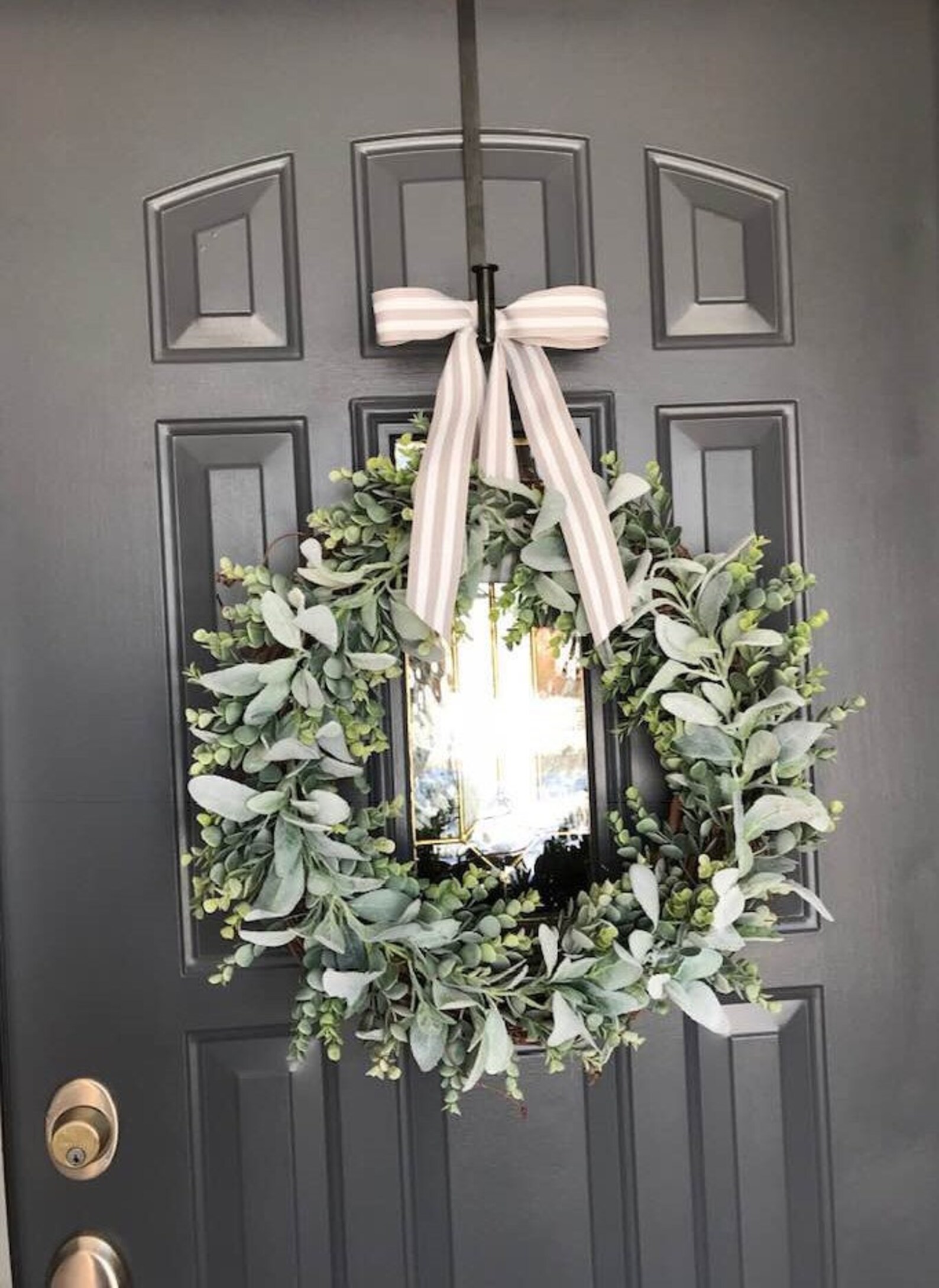 20 in Modern Farmhouse Lambs Ear Eucalyptus Wreath, Outdoor Wreath ...