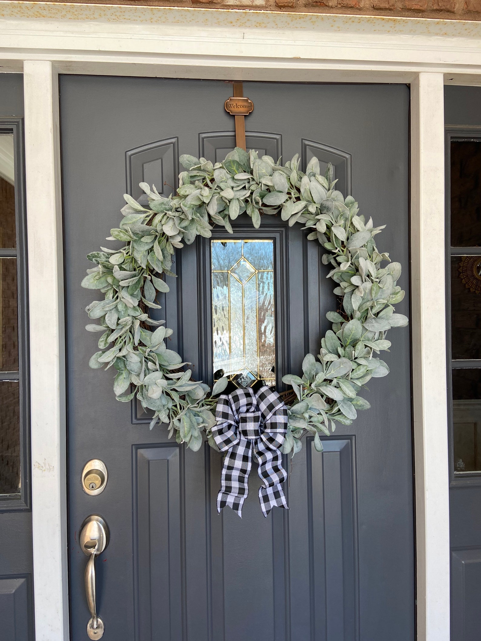 26 Inch Lambs Ear Wreath, Realistic Faux Lambs Ear Wreath, Modern ...