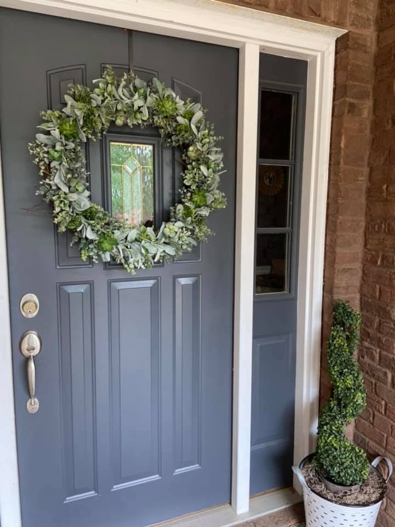 26 Inch Succulent Lambs Ear Eucalyptus Wreath, Farmhouse Wreath, Summer ...