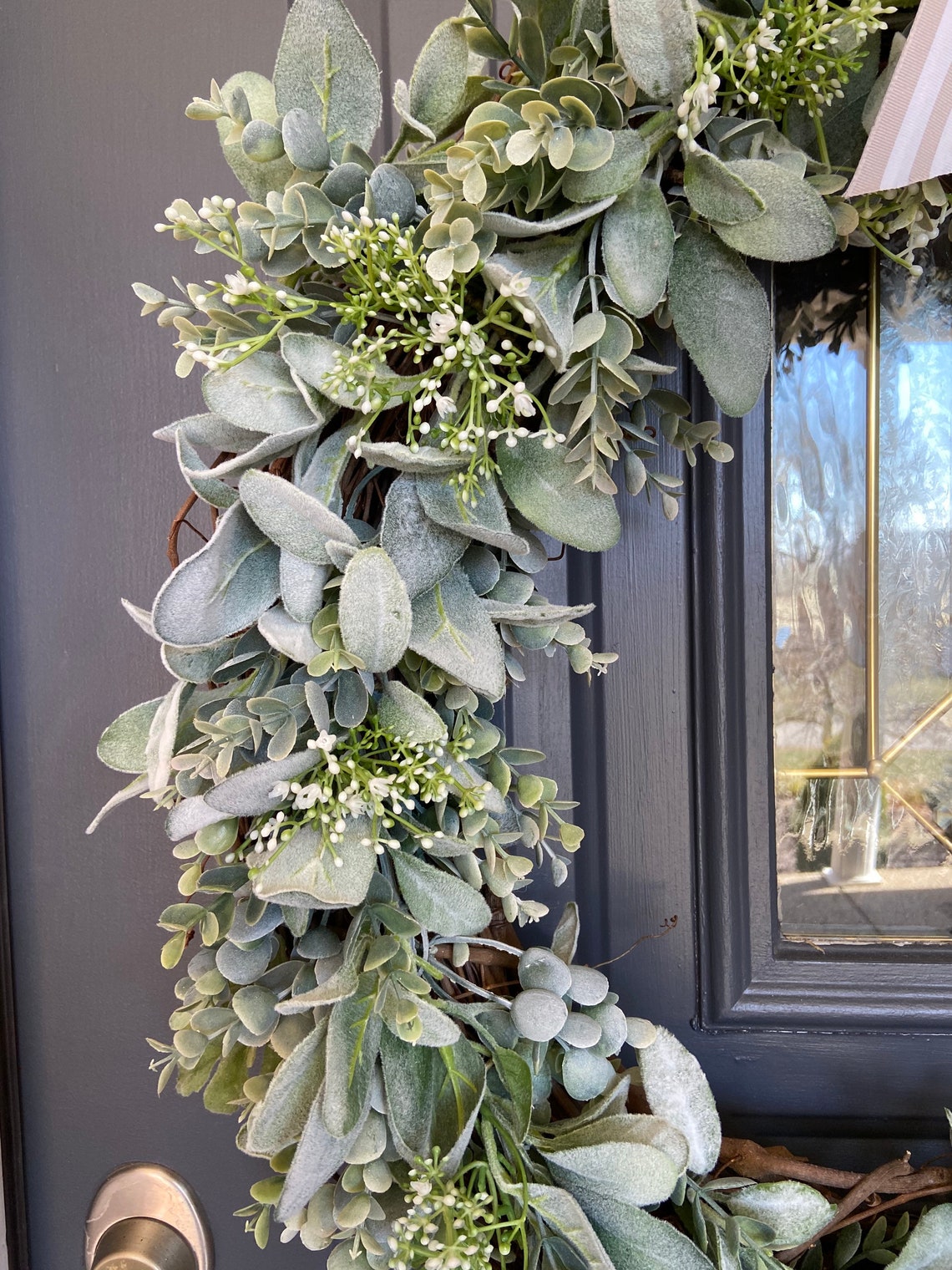 26 Inch Baby’s Breath Eucalyptus Lambs Ear Wreath, Wedding Wreath Faux ...