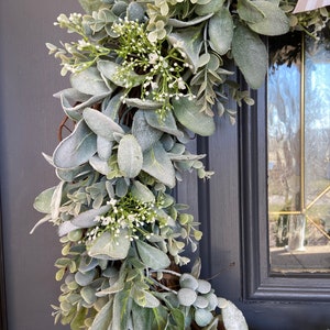 26 Inch Baby’s Breath Eucalyptus Lambs Ear Wreath, Wedding Wreath Faux ...