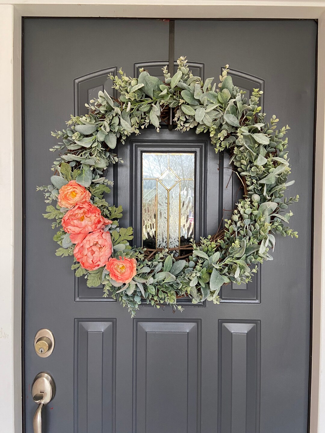 Farmhouse XL 26 in Lambs Ear Eucalyptus Peony Ranunculus Wreath ...