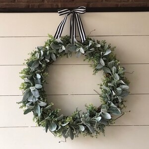 26 Inch Eucalyptus Lambs Ear Wreath, Realistic Faux Lambs Ear Wreath ...