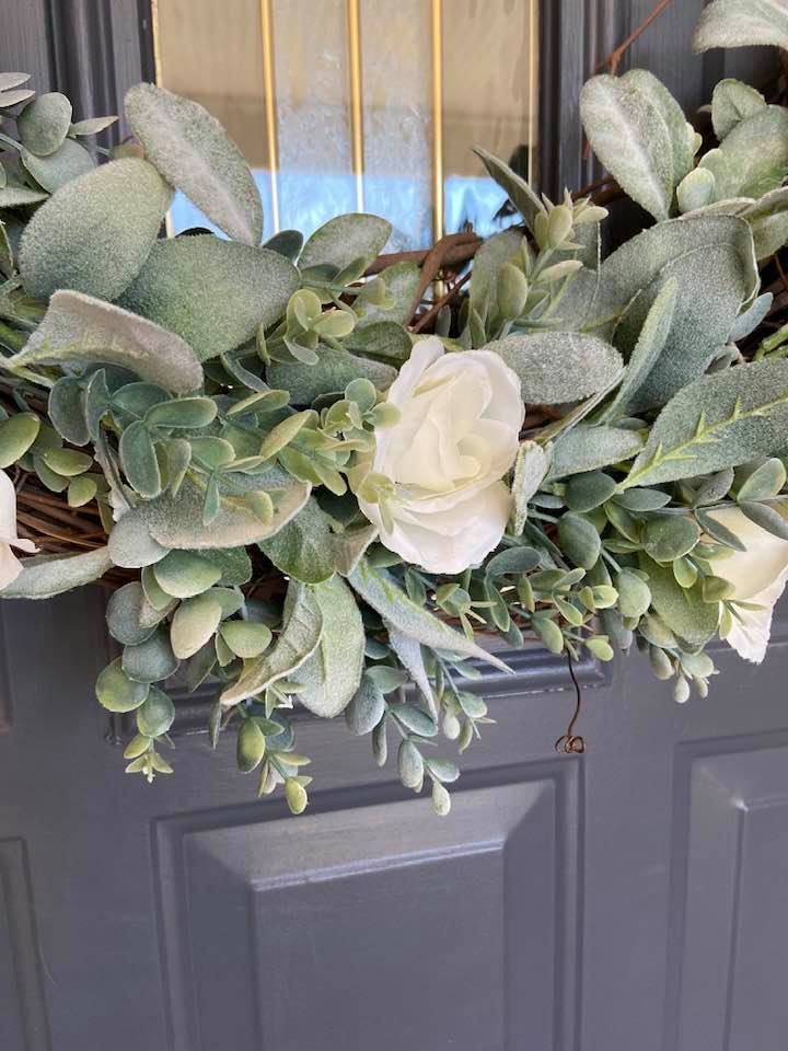 XL 26 Inch Lambs Ear Eucalyptus Ivory Rose Wedding Wreath, Farmhouse ...