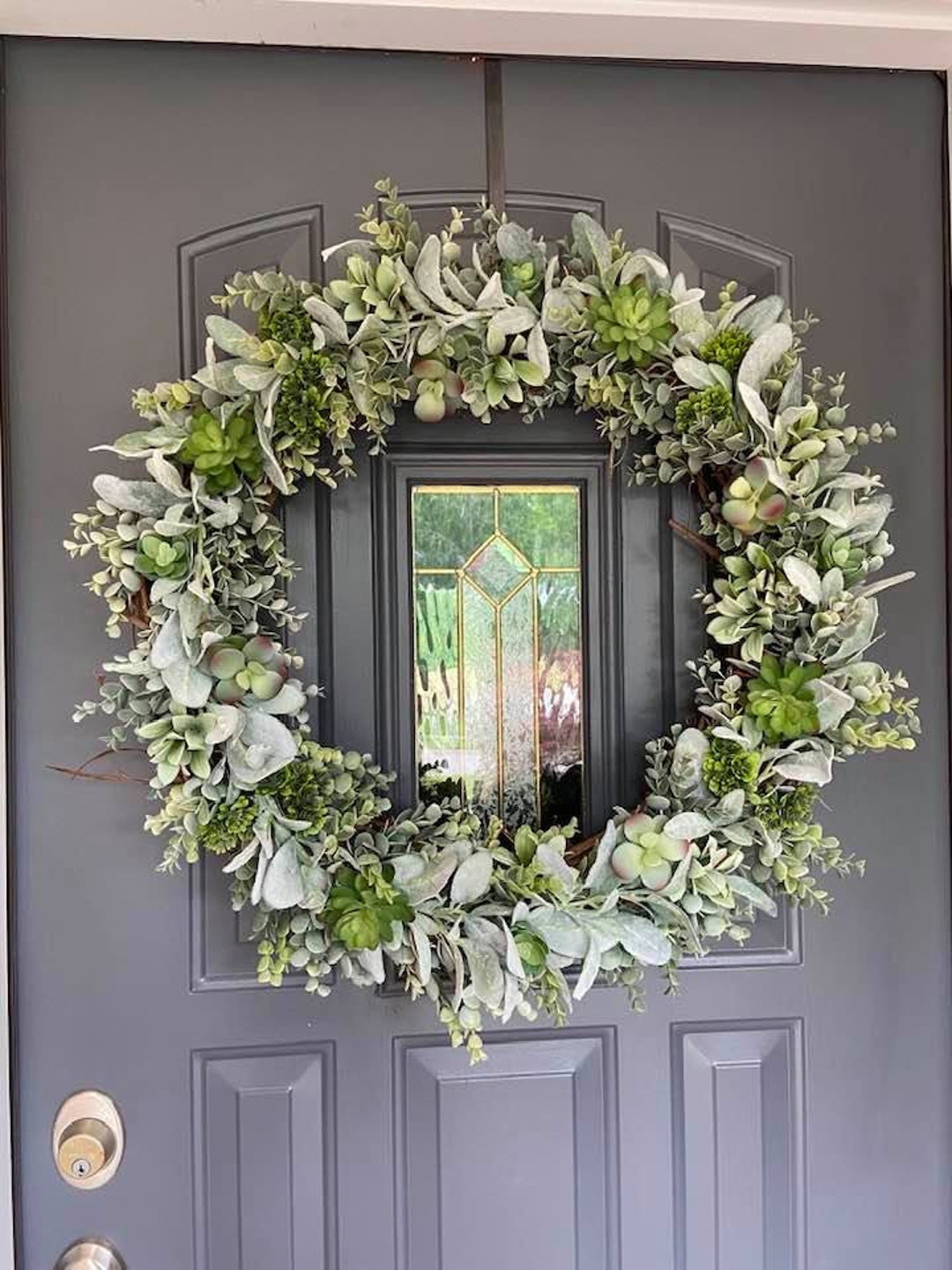 26 Inch Succulent Lambs Ear Eucalyptus Wreath, Farmhouse Wreath, Summer ...