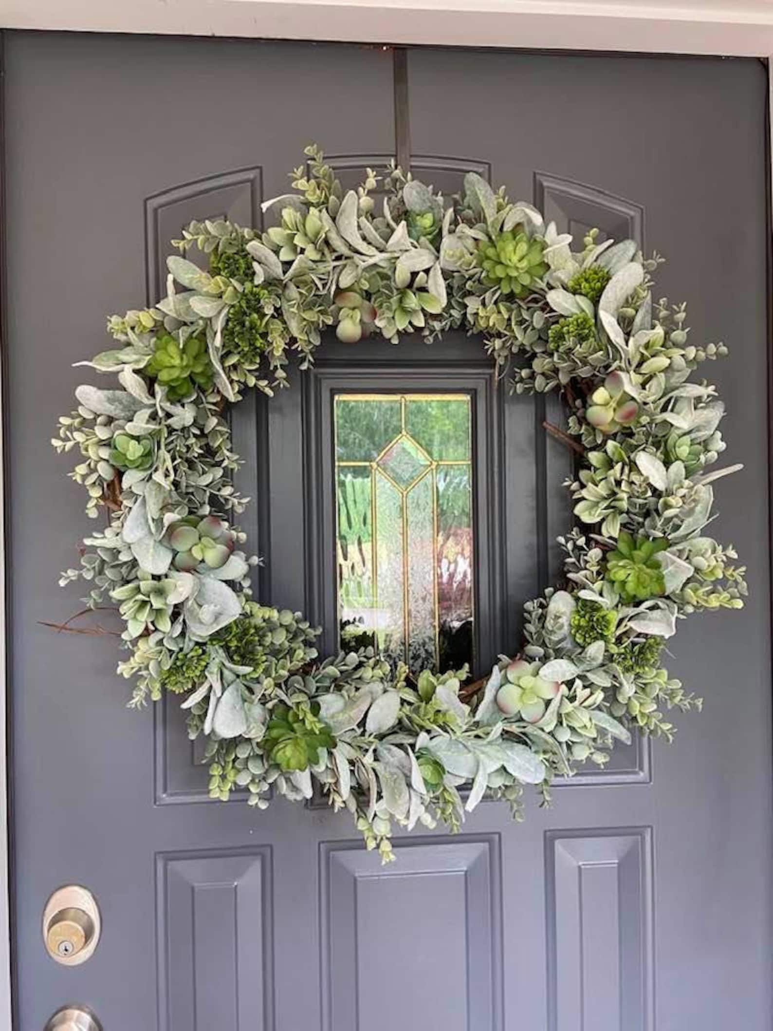 26 Inch Succulent Lambs Ear Eucalyptus Wreath, Farmhouse Wreath, Summer ...