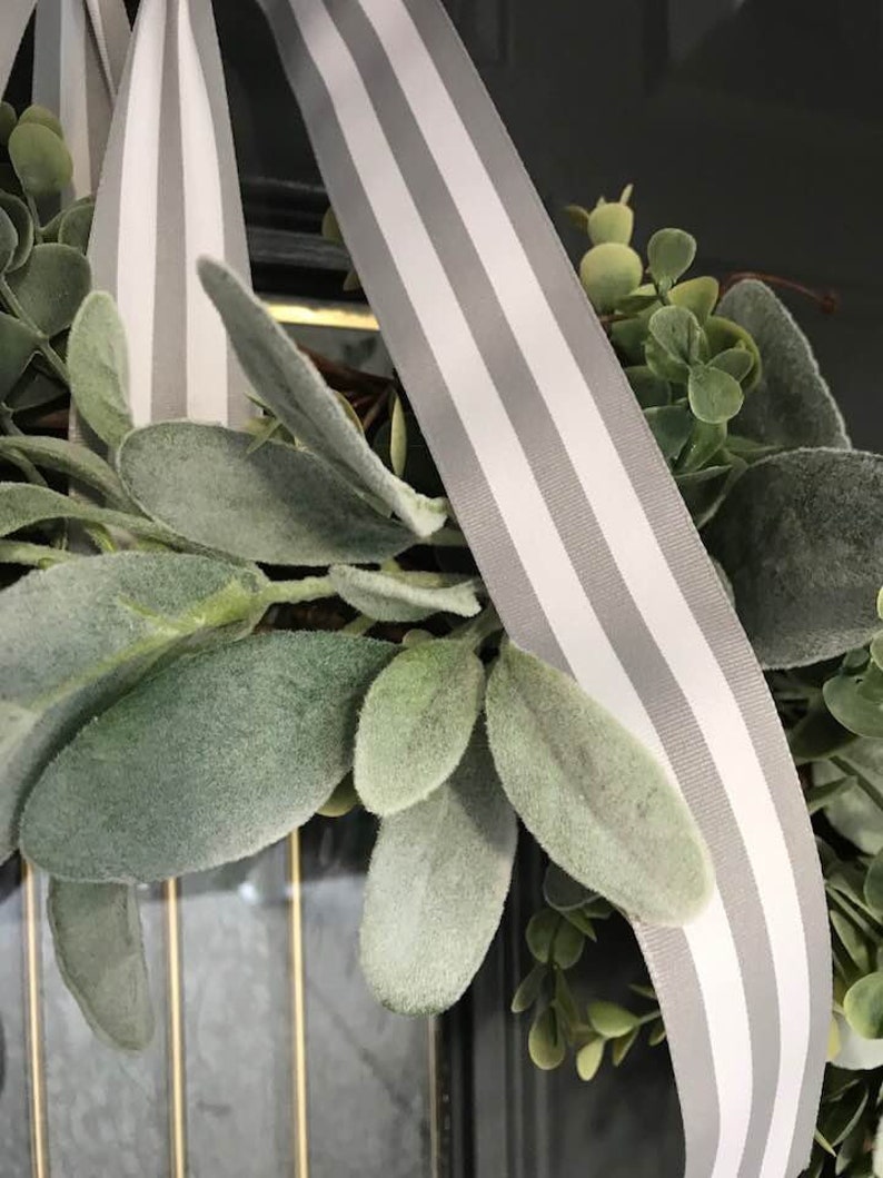 24 inch Eucalyptus Lambs Ear Wreath Realistic Faux Lambs