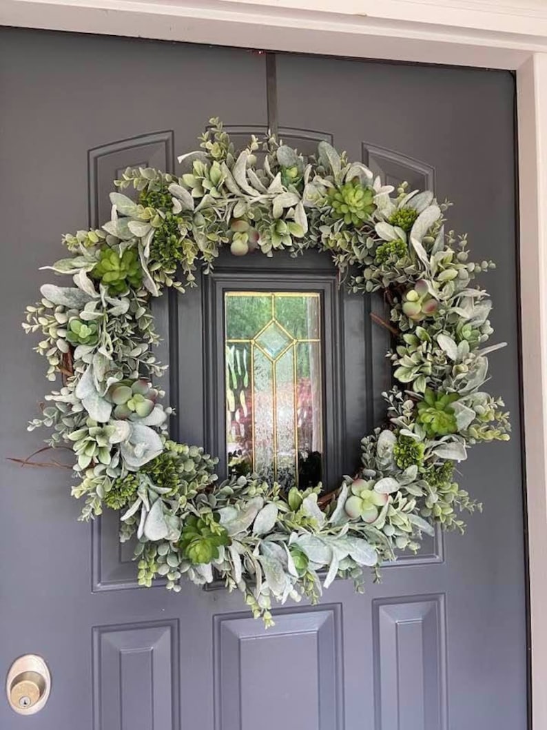 26 Inch Succulent Lambs Ear Eucalyptus Wreath, Farmhouse Wreath, Summer ...